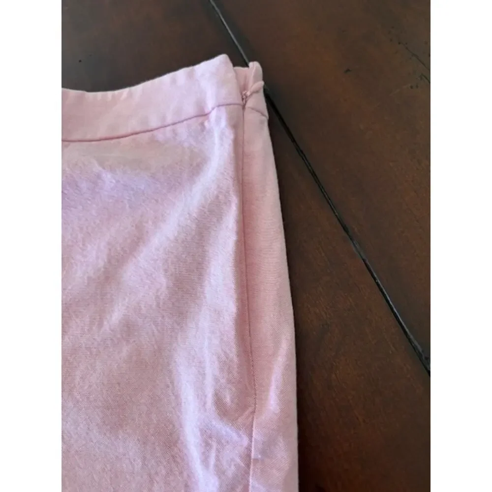 Talbots Size 14 Petite Chatham Crop Side Zip‎ Light Pink Cotton Chambray Pants